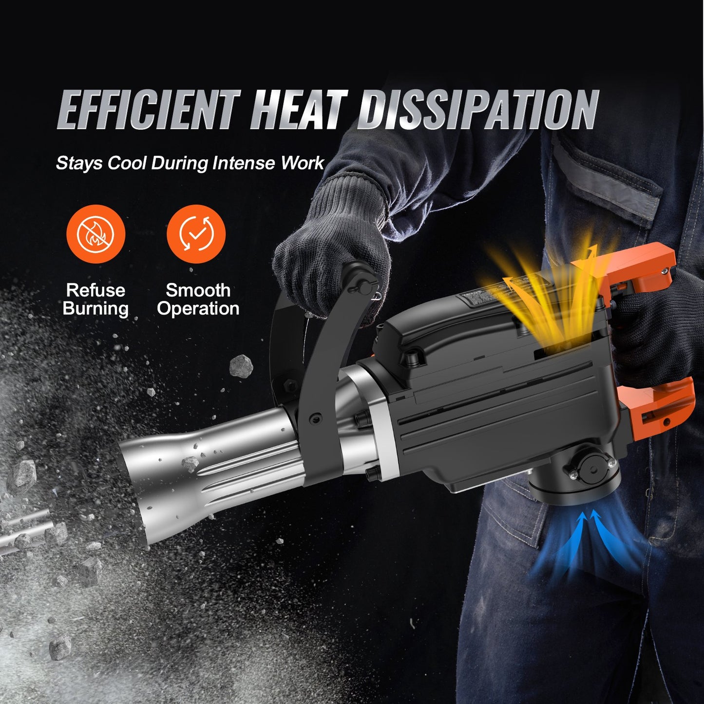 2200W Heavy Duty Electric Demolition Jack Hammer with 4 Chisels & Case