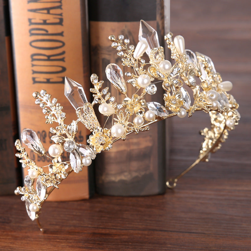 Baroque Crystal Crown Tiara - Light Gold