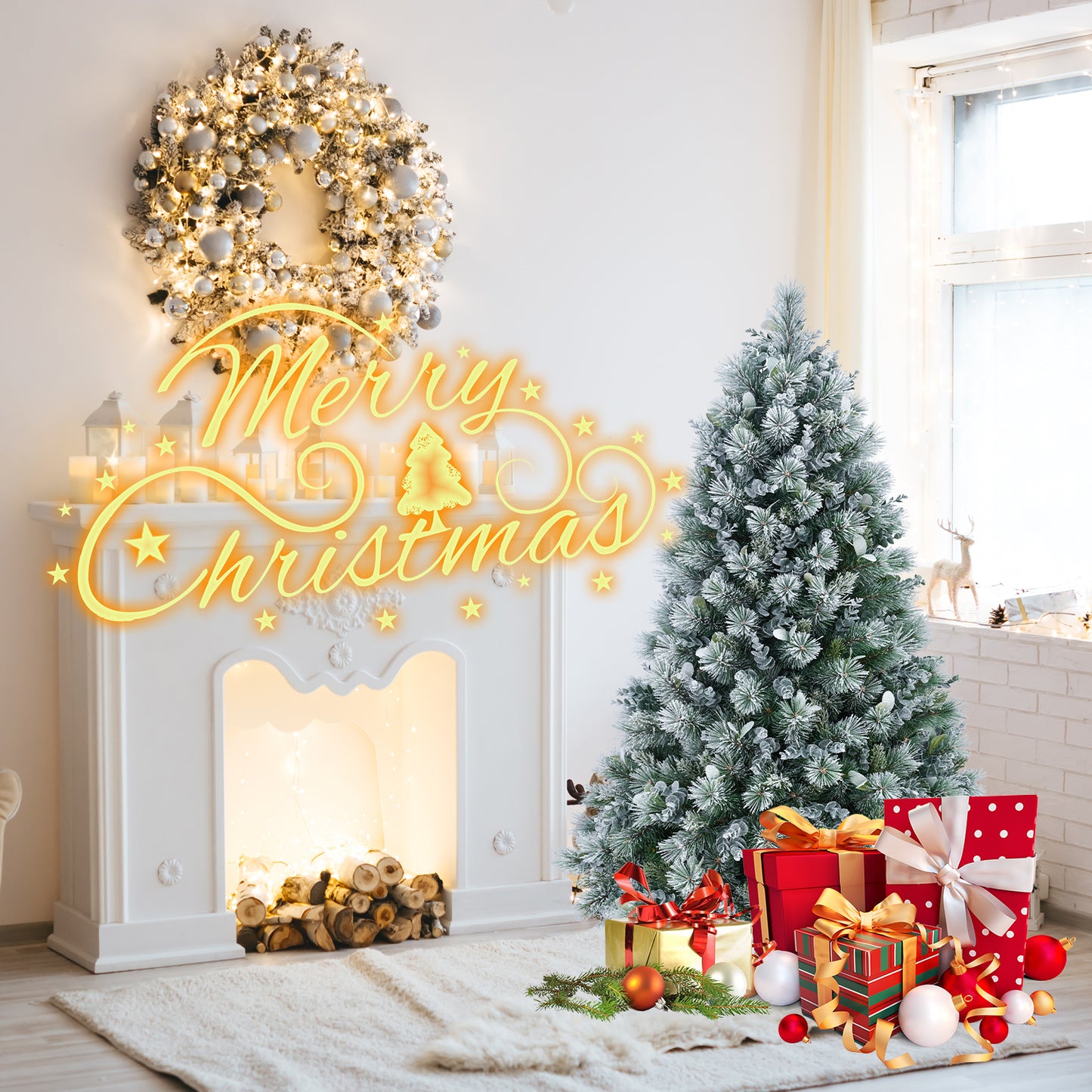 Snow Flocked Christmas Tree - Premium Artificial Pine with 404 Tips