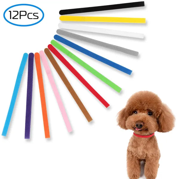 Adjustable 12-Color Puppy ID Collars - Lightweight Reusable Pet Name Bands