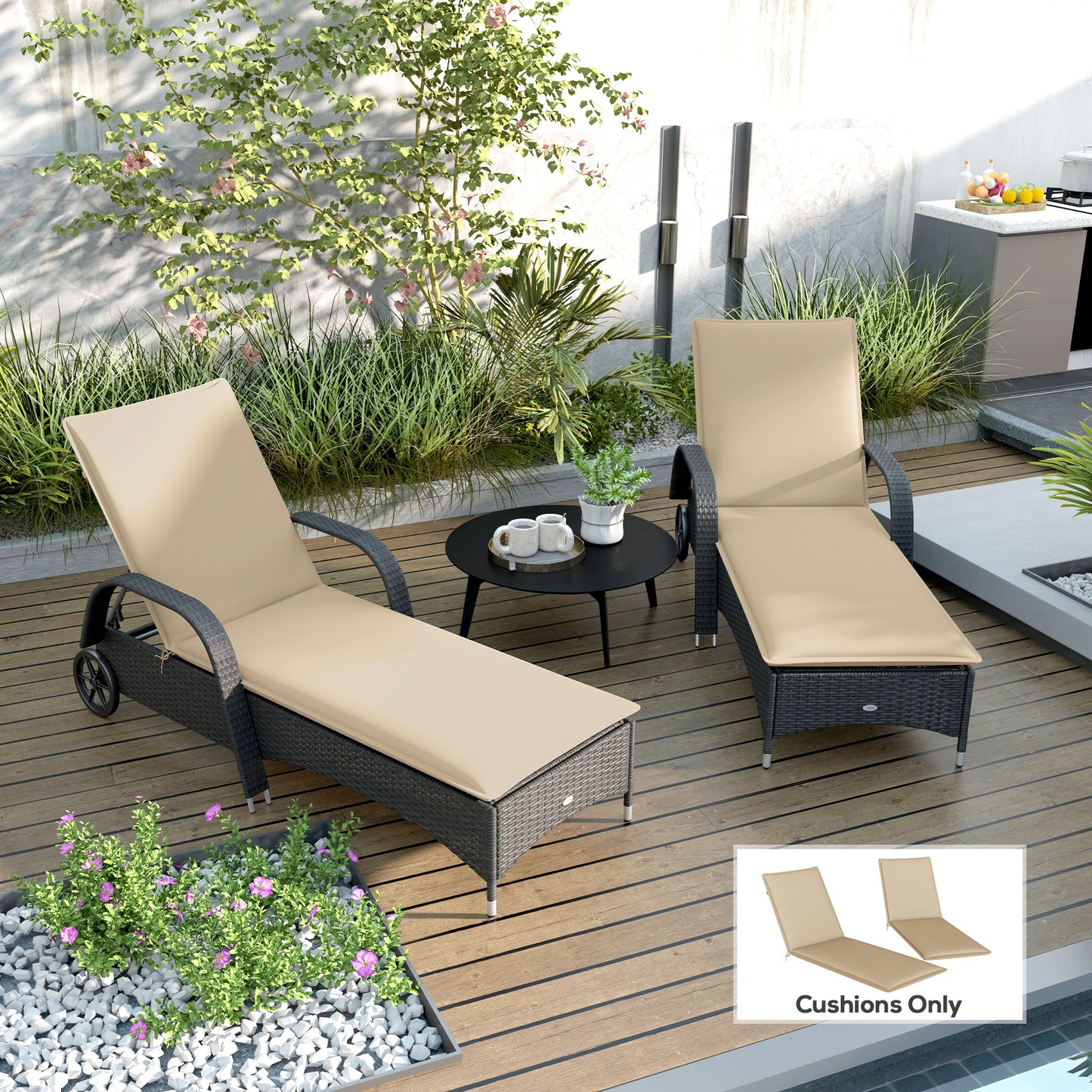 Outdoor Chaise Lounge Cushion Set of 2 - Foldable, UPF50+ Beige