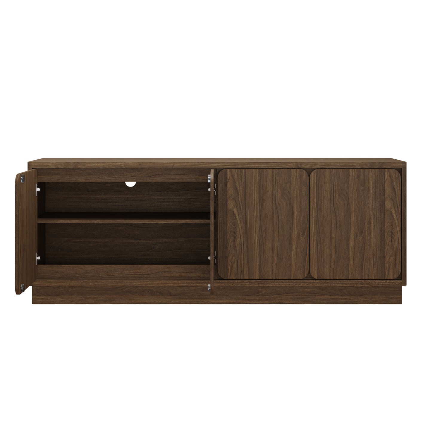 63 Inch Walnut TV Stand with 4 Storage Doors - Modern Media Console