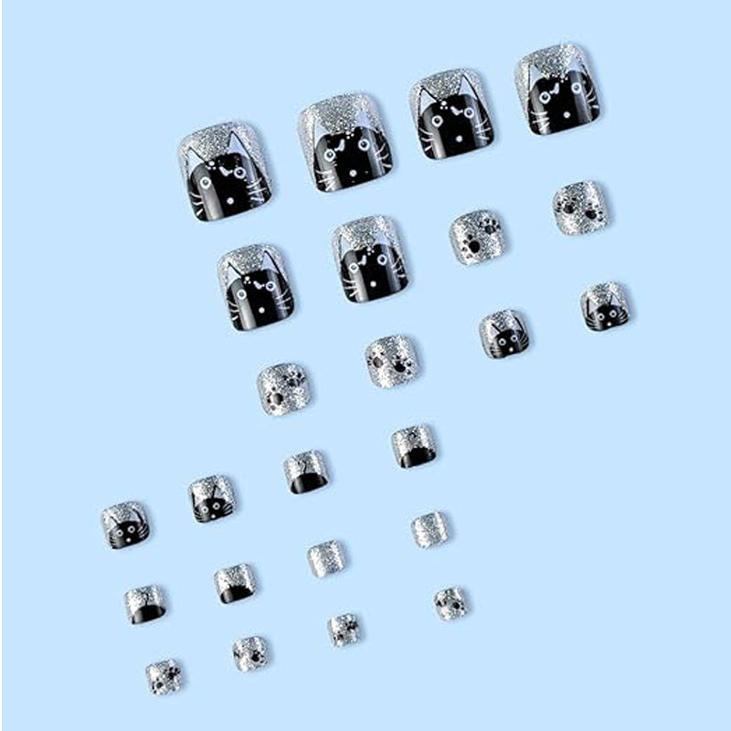 24-Piece Press-On Toenail Set - Long Square Artificial Acrylic Nails