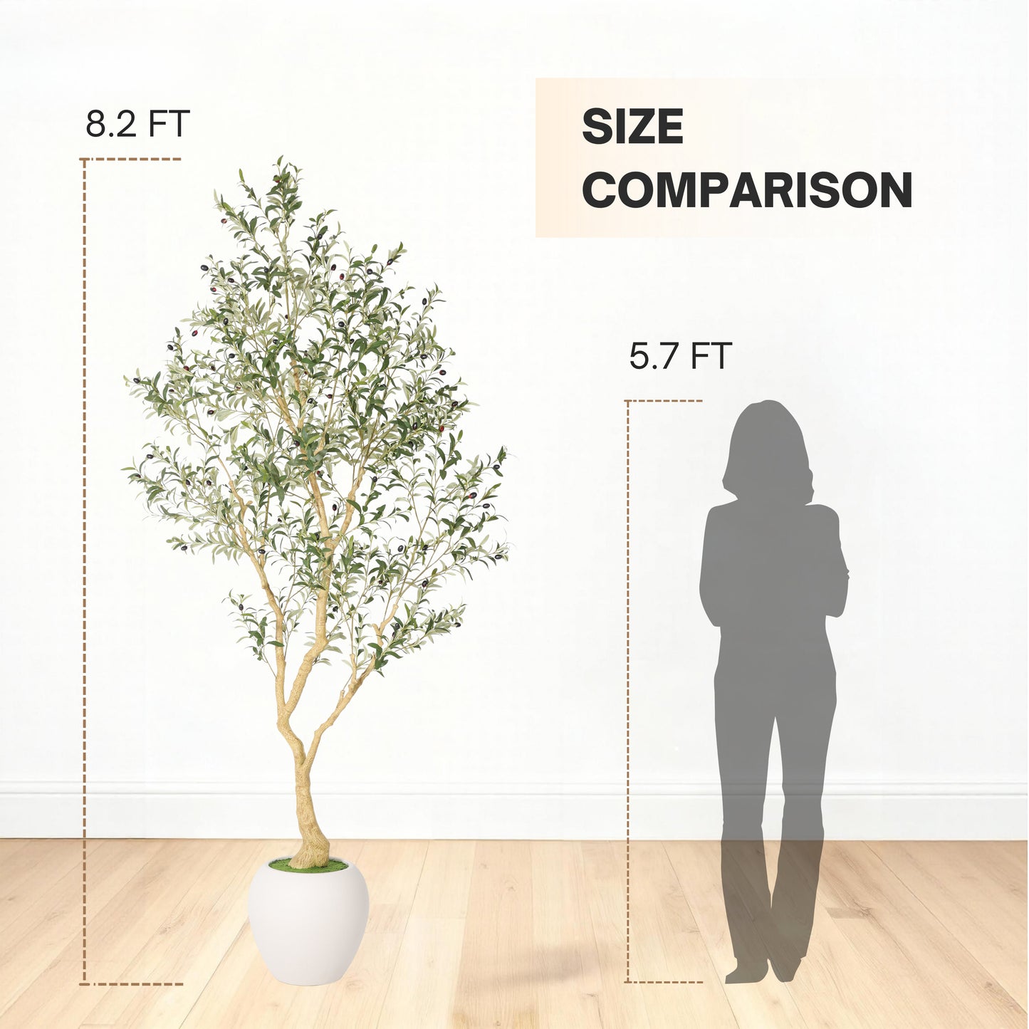 8.2FT Artificial Olive Tree in Chic White Planter - Indoor & Outdoor Decor