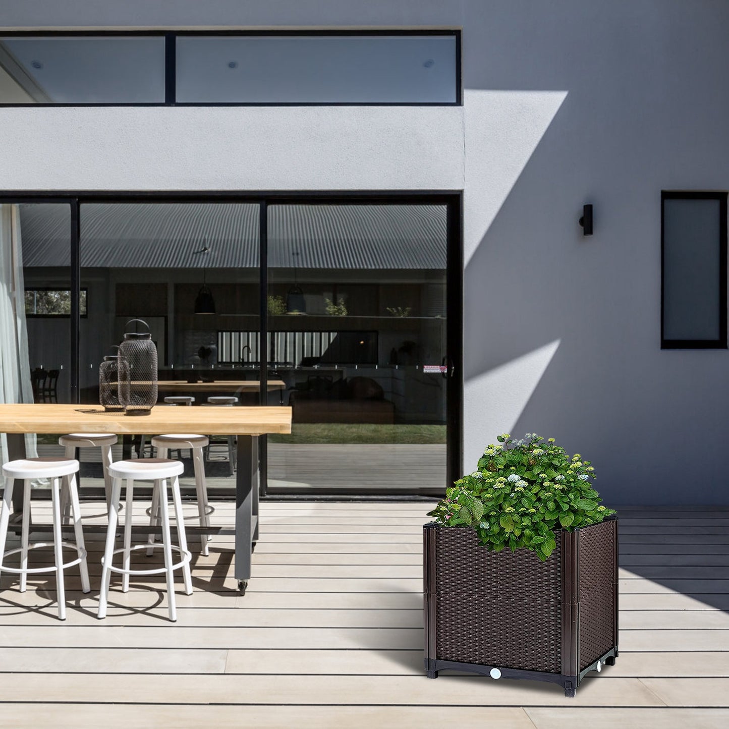 Outdoor Garden Flowerpot with Self-Watering Tray - Brown