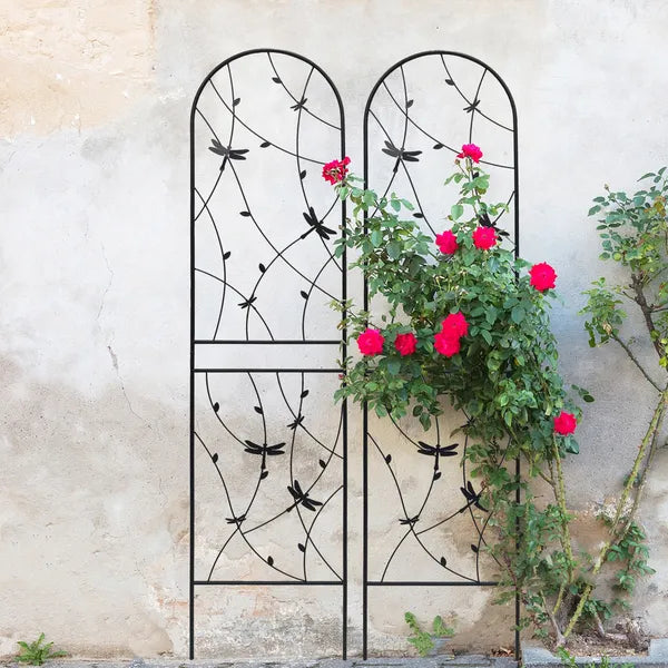 Metal Garden Trellis - 86.7" x 19.7" Rustproof Support for Climbing Plants - Black
