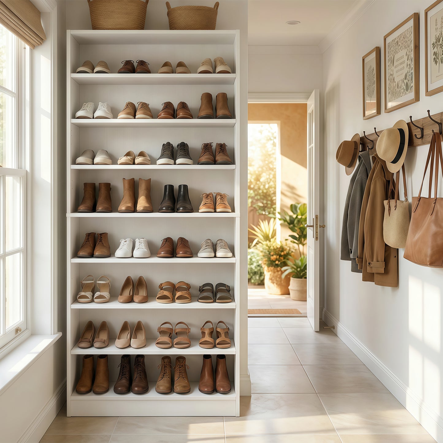 9 Tier Shoe Cabinet, Heavy Duty Wood Storage Freestanding Tall