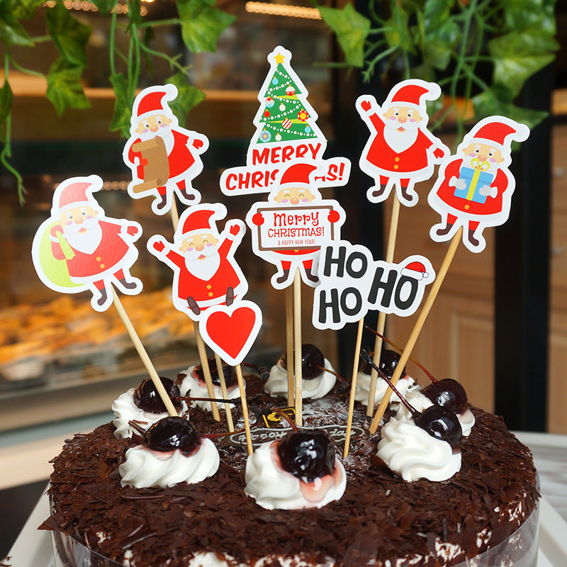 9 Piece Cartoon Santa Cake Decoration Set - Christmas Cake Toppers & Card