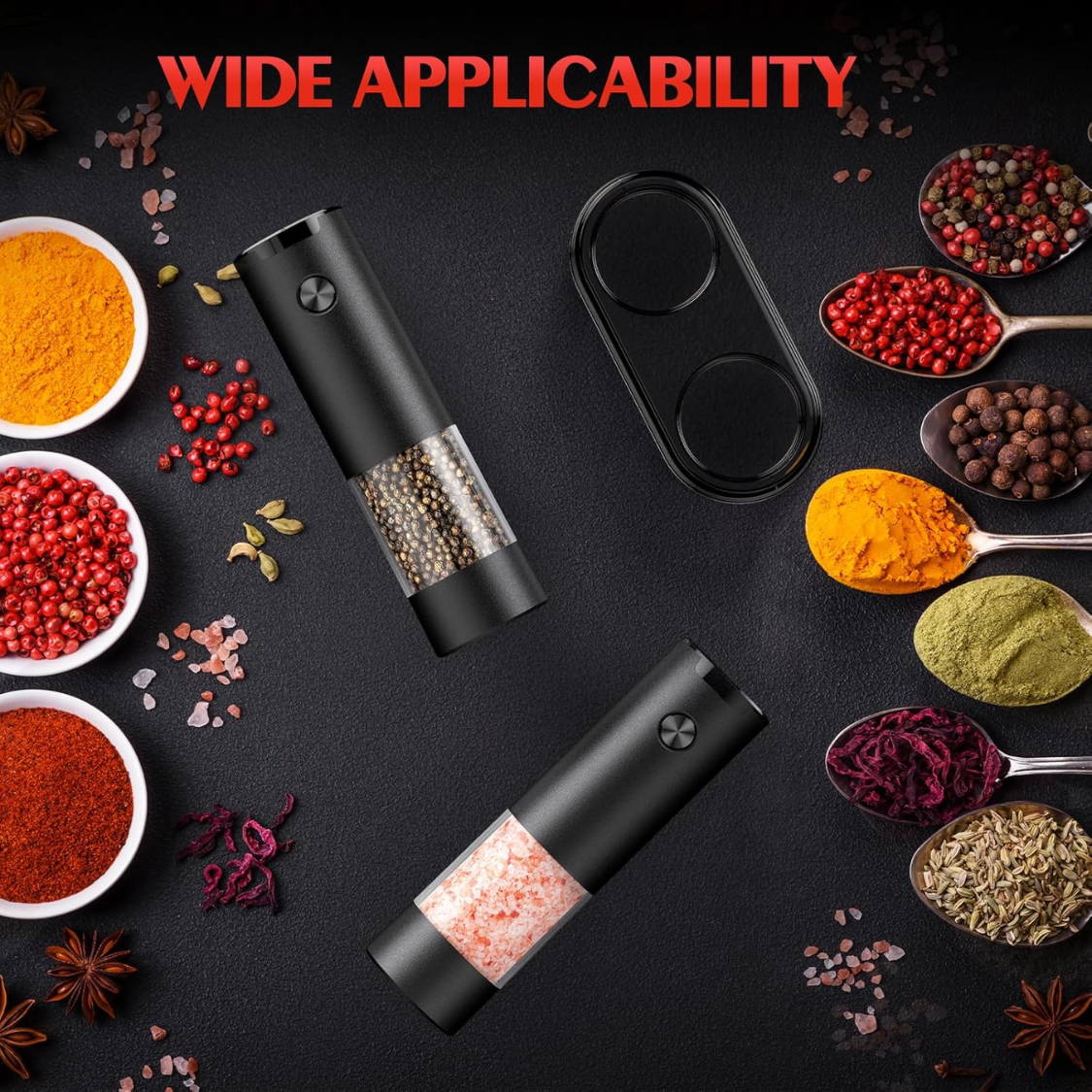 Electric Salt and Pepper Grinder Set with LED Light, Adjustable Coarseness, Large Capacity