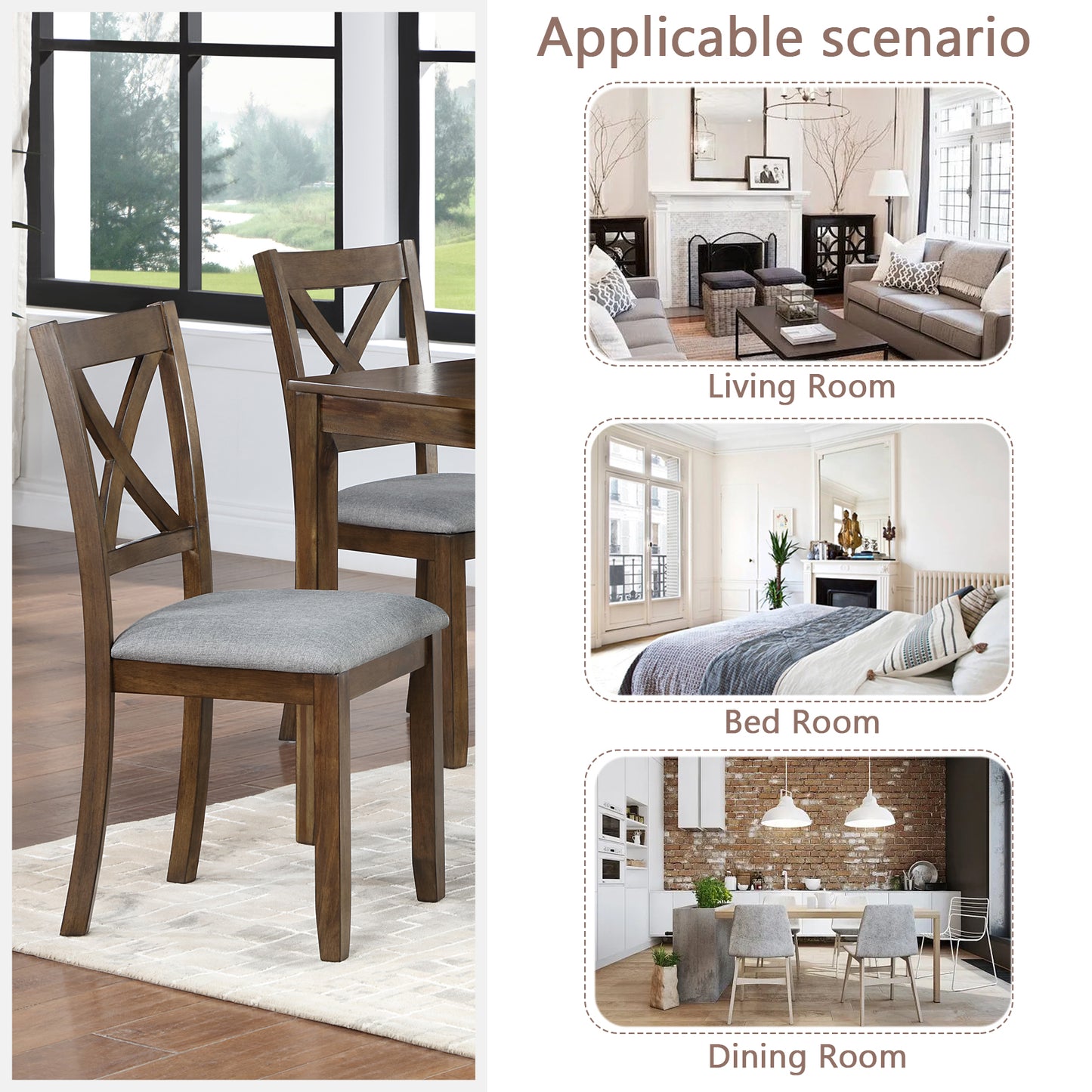 Wooden Dining Chairs Set of 4 with Padded Seats - Walnut