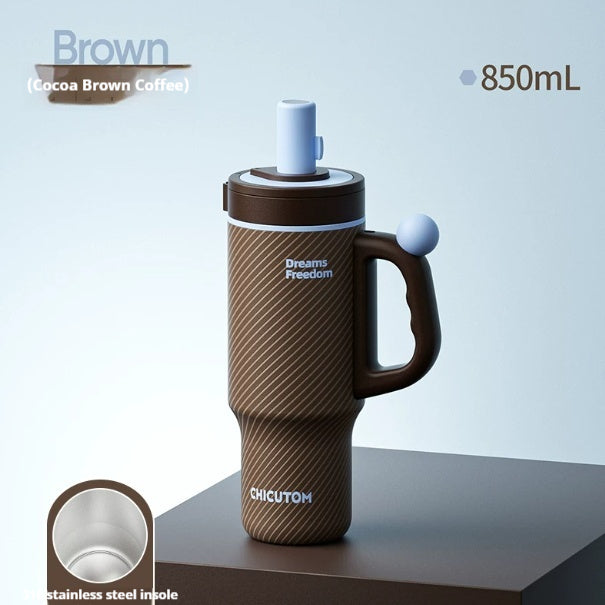 Large-Capacity Insulated Ceramic & Stainless Steel Travel Cup with Handle