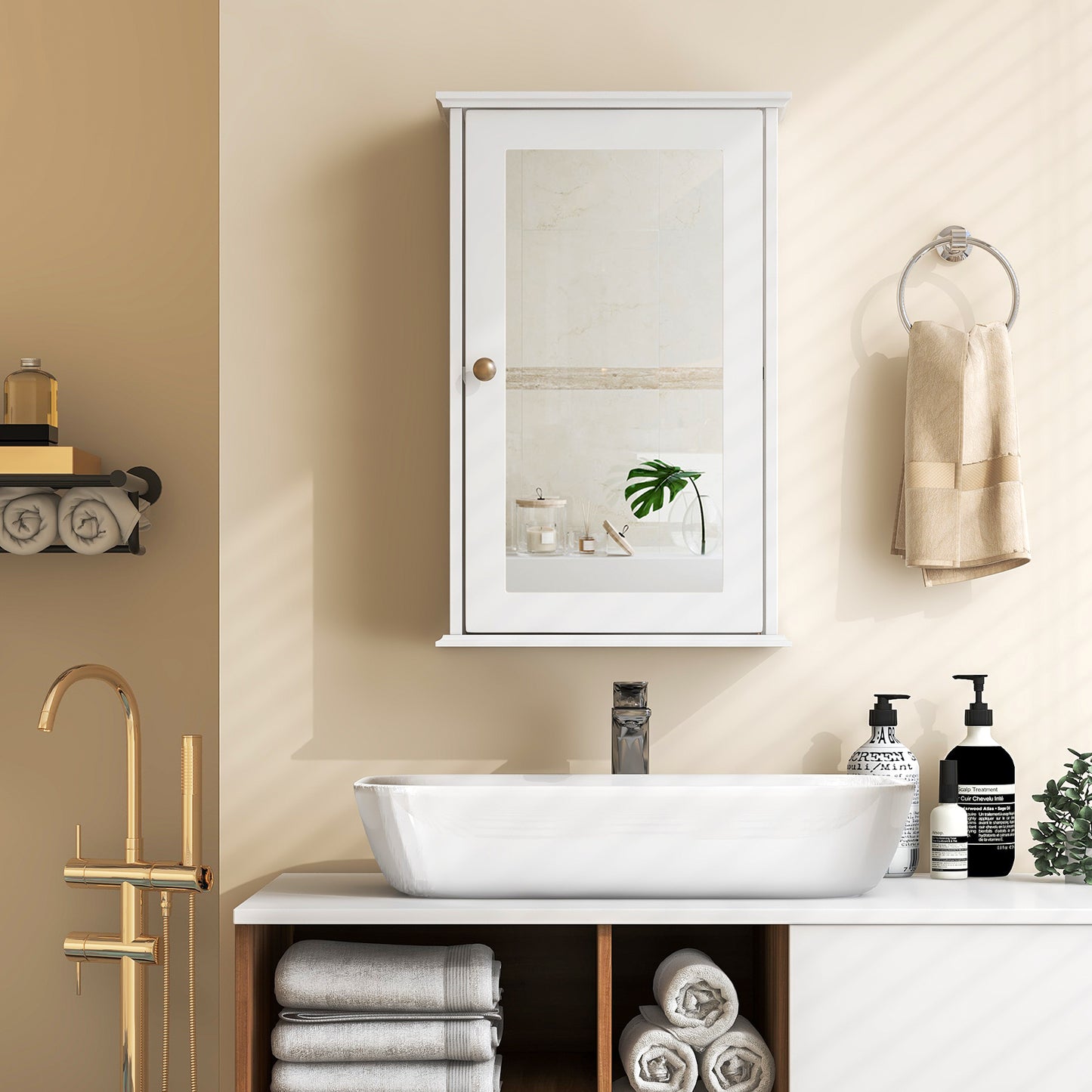 Wall-Mounted Bathroom Cabinet with Mirror Door & Adjustable Shelves