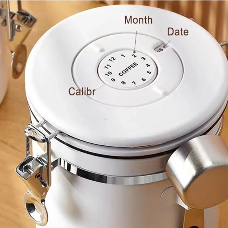 Large Capacity Stainless Steel Coffee Bean Sealed Jar with Date Tracker - Vacuum Food Storage Container