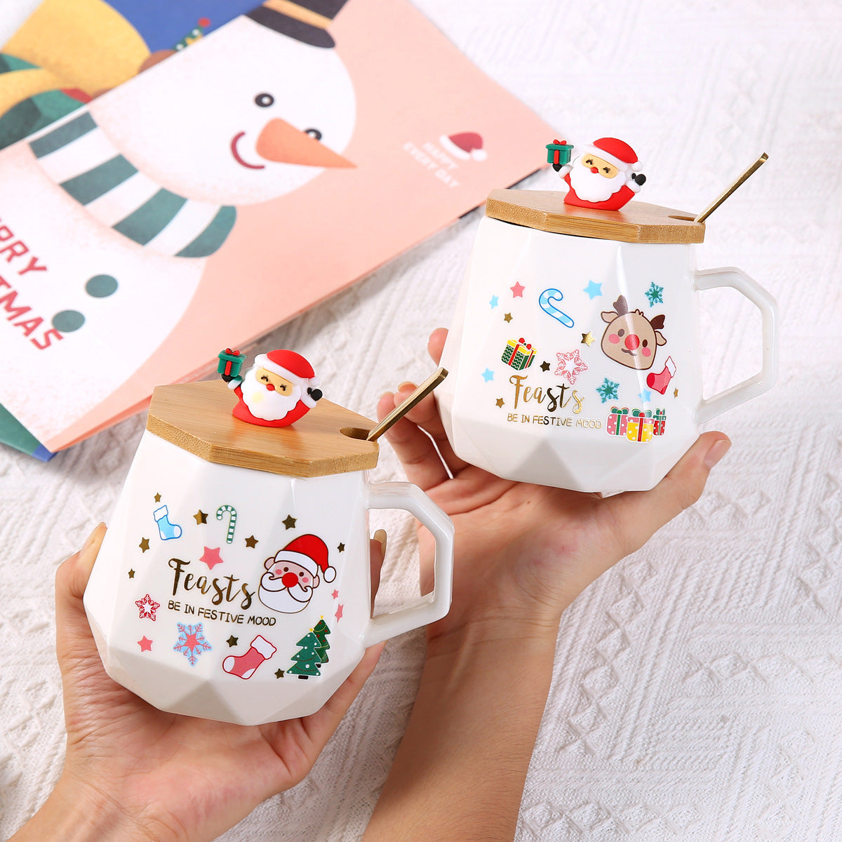 Christmas Gift Mug Set with USB Heating Coaster - Holiday Ceramic Cup