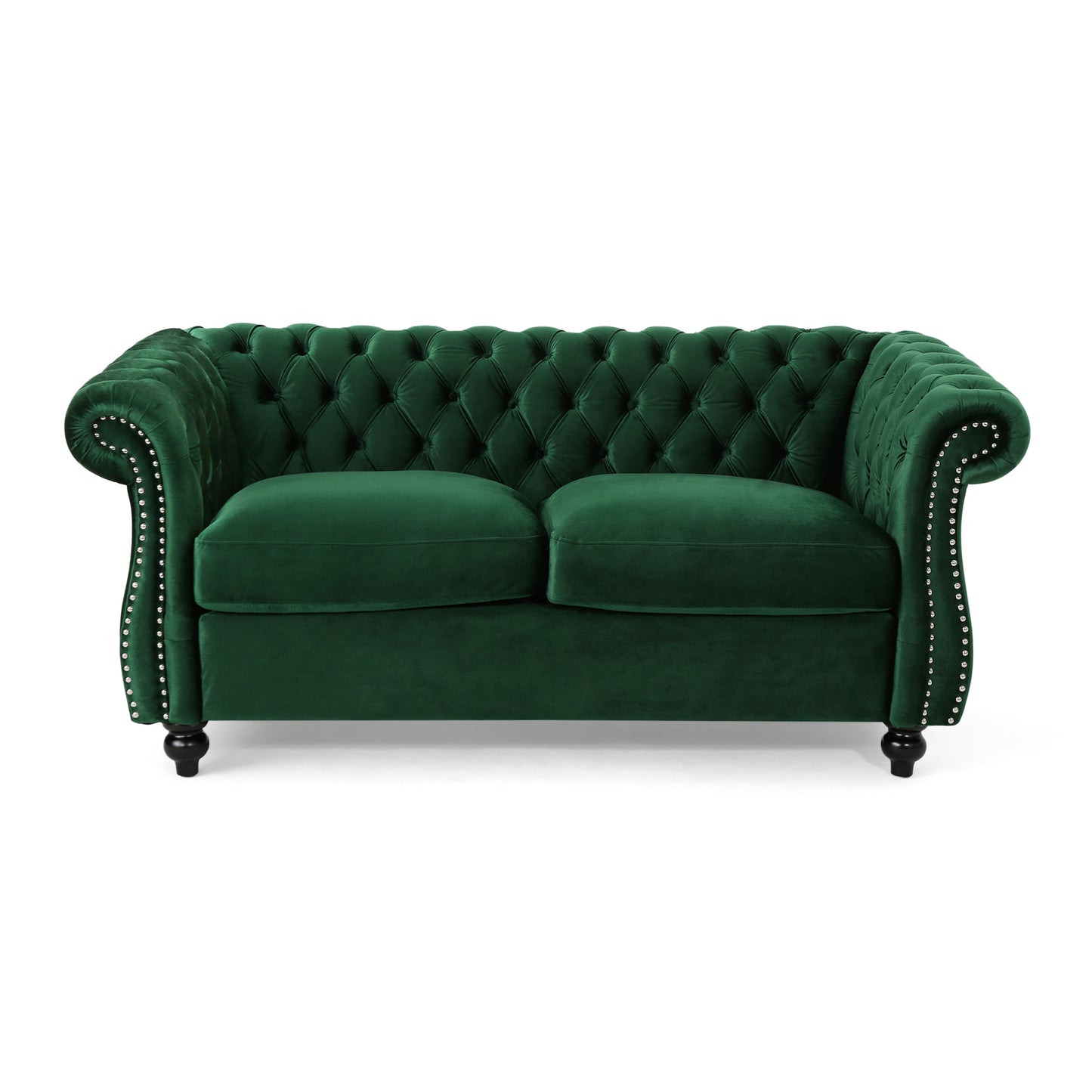 Chesterfield Loveseat Sofa - Emerald Velvet, 2-Seater