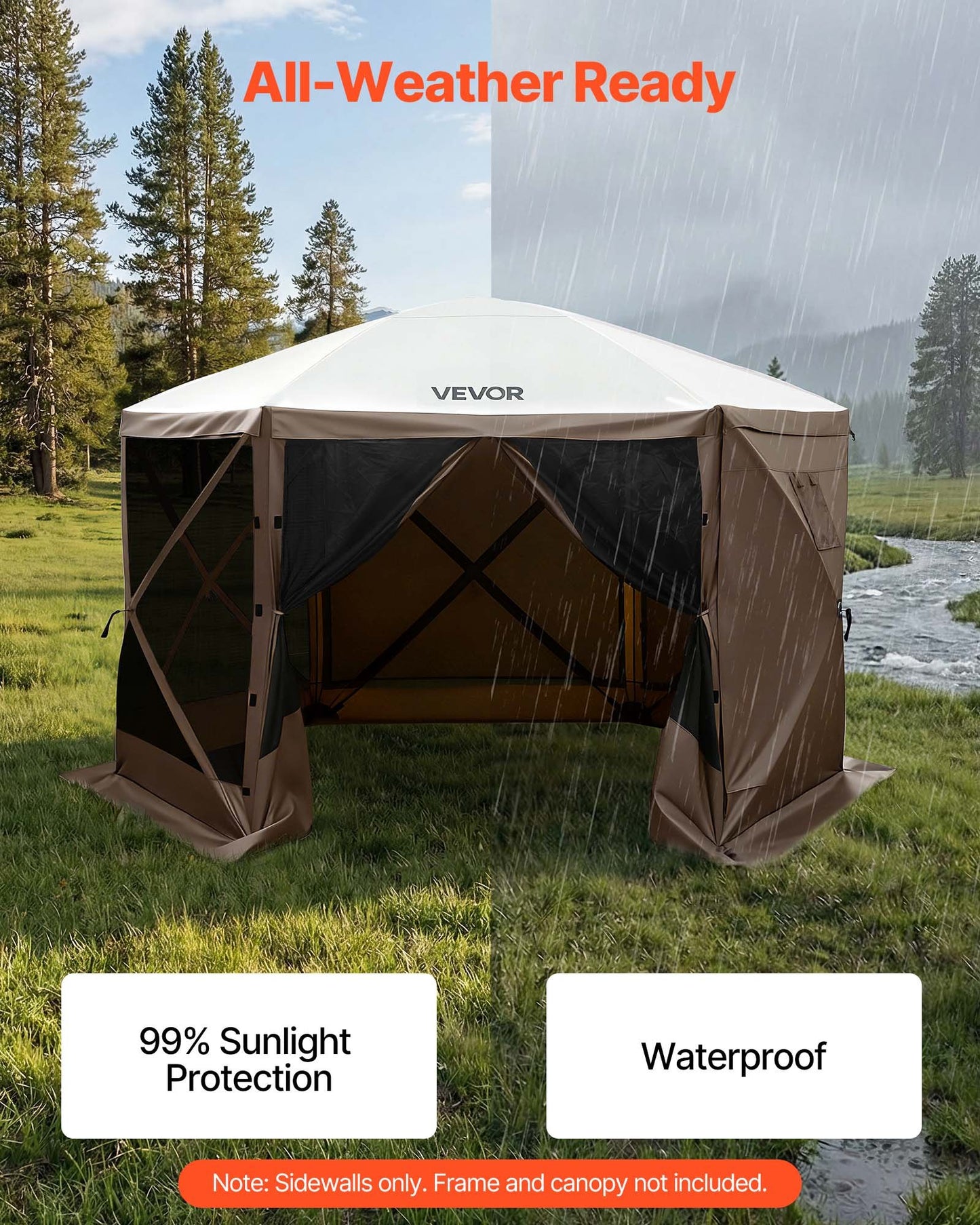 Waterproof Canopy Sidewalls for 12x12 ft Gazebo - Sunlight & Weather Protection, Black