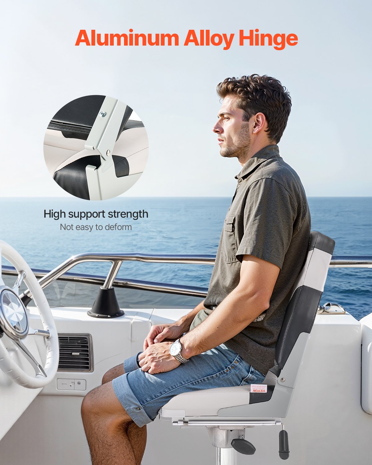 Folding Boat Seat with High Backrest Waterproof PVC Leather & Thick Foam Cushion