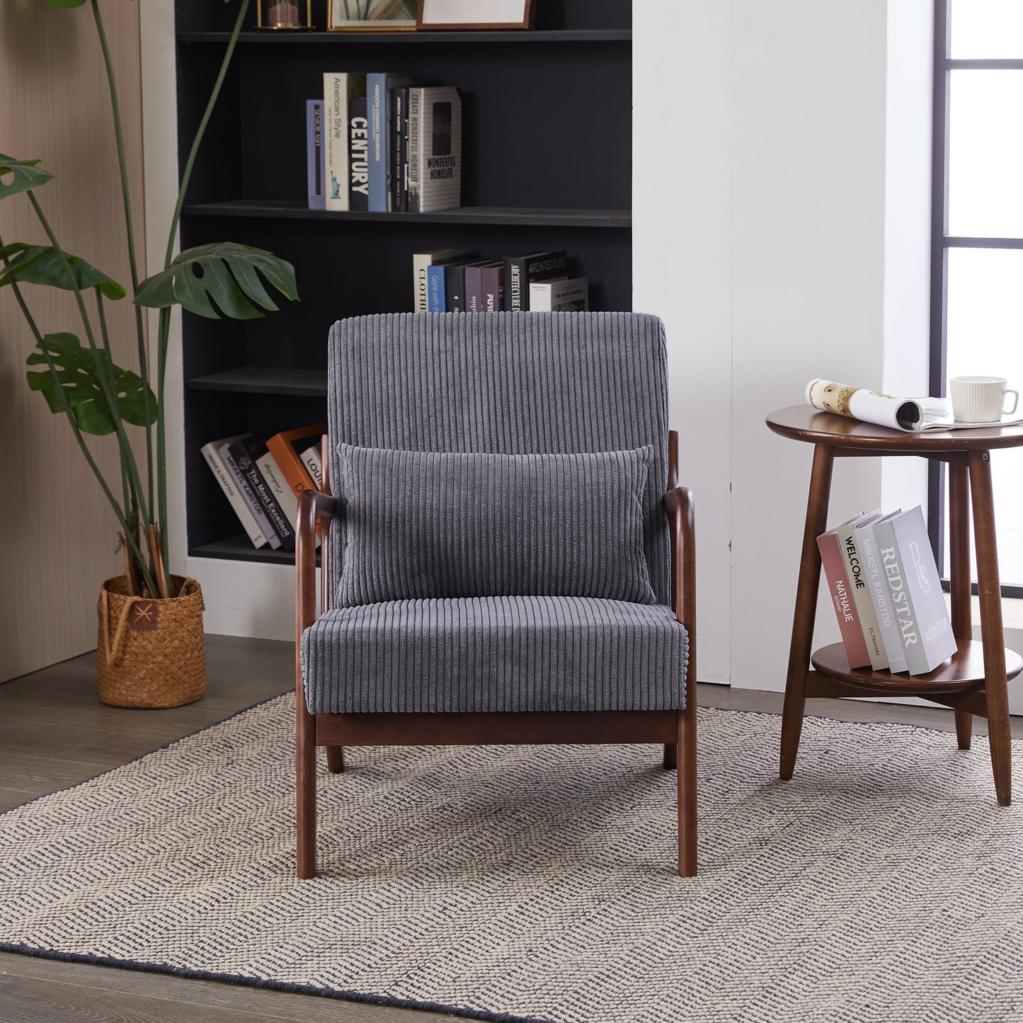 Mid-Century Modern Accent Chair - Antique Dark Grey Upholstered Armchair