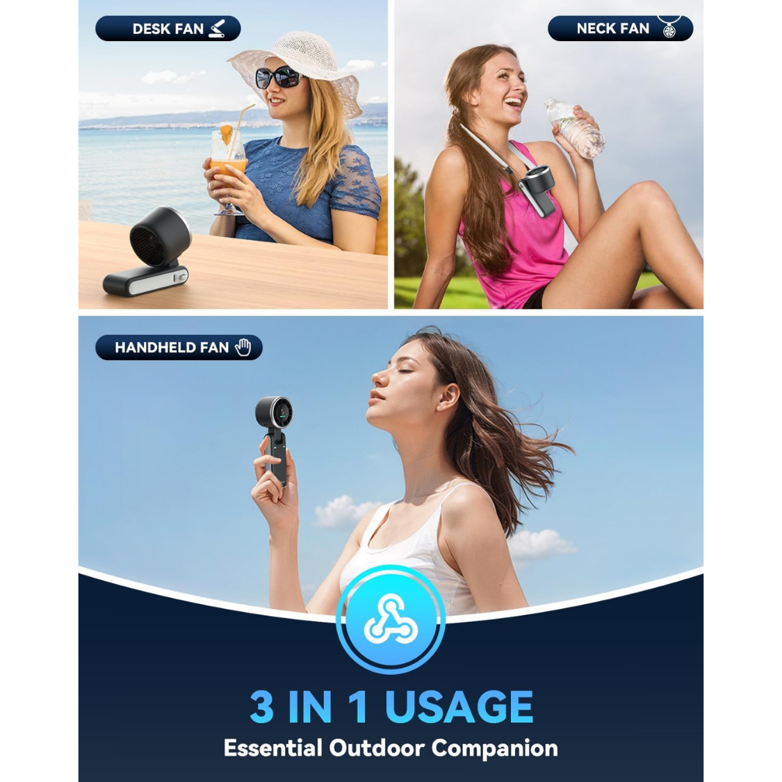 Portable Handheld USB-C Rechargeable Turbo Fan 5-Speed Cooling 12H Runtime