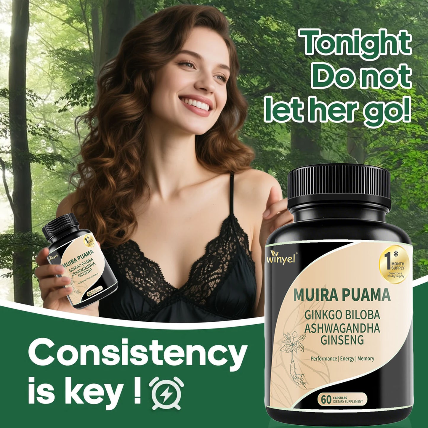 Herbal Supplement Blend - Muira Puama, Ginseng, Ashwagandha - 60 Capsules
