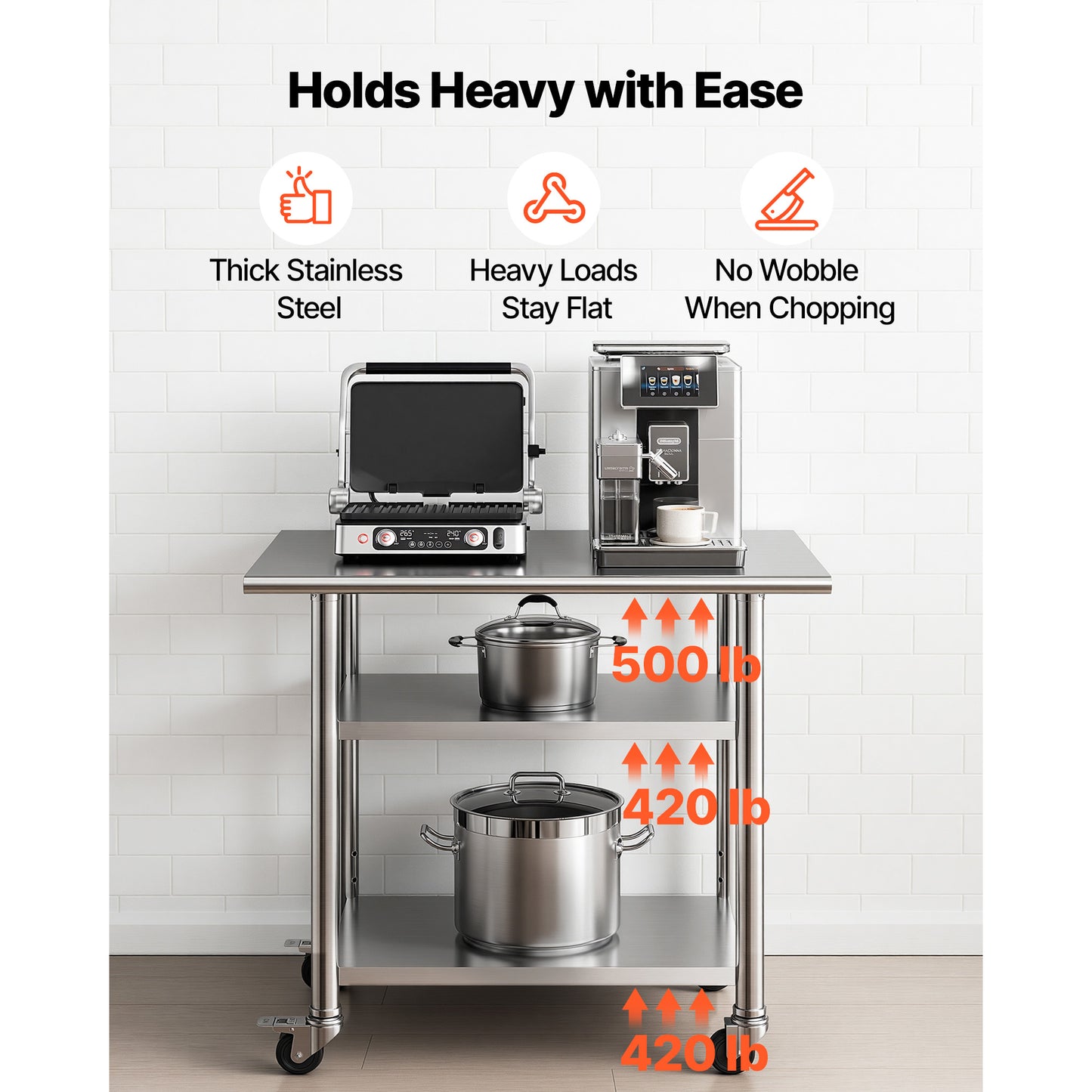 Stainless Steel Work Table 24x36 Inch Food Prep Station with Shelves & Wheels