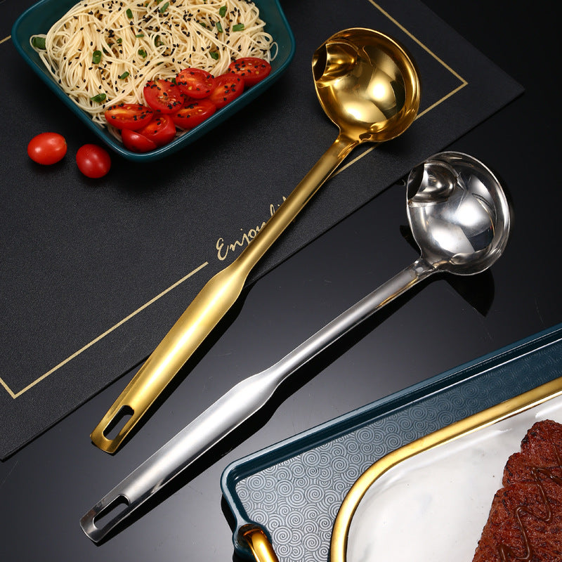Stainless Steel Oil Filtering Spoon Kitchen Utensil - Silver & Gold Variants