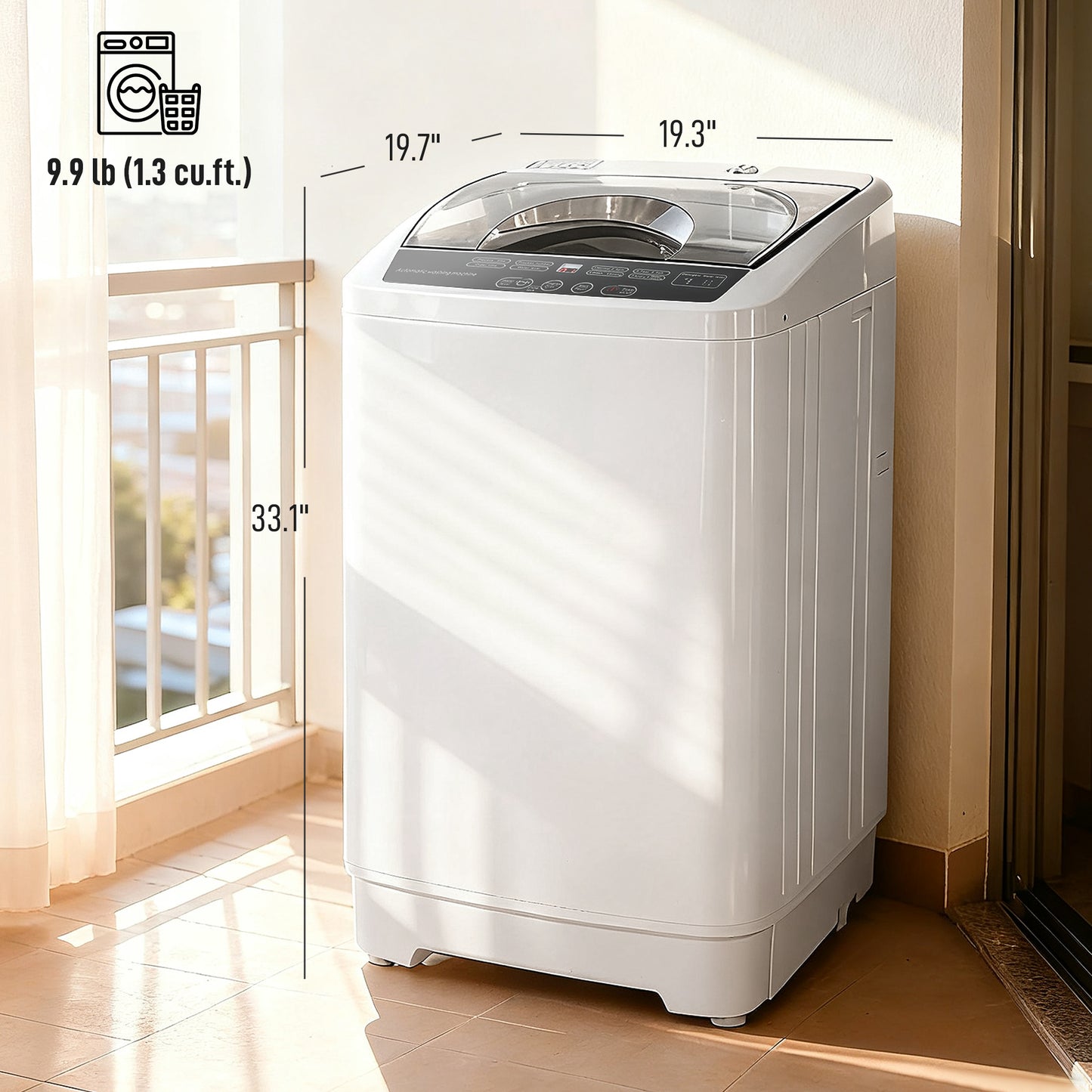 Portable Compact Washing Machine with 8 Programs 6 Water Levels - White