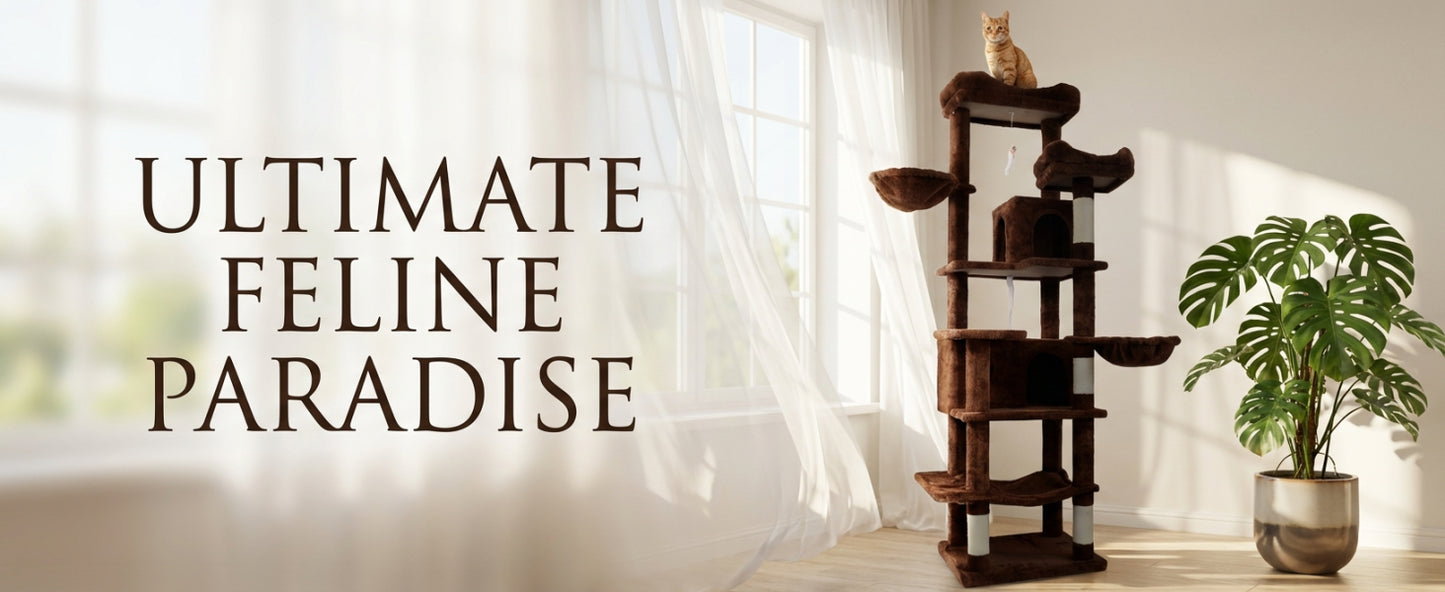 Tall Multi-Level Cat Tree with Hammocks & Scratching Posts - Brown 68in