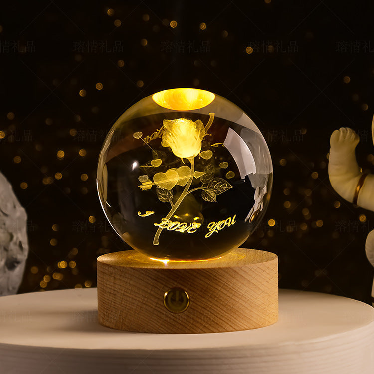 Starry Sky Crystal Ball Night Light Solar System Ornament 8cm Warm Light