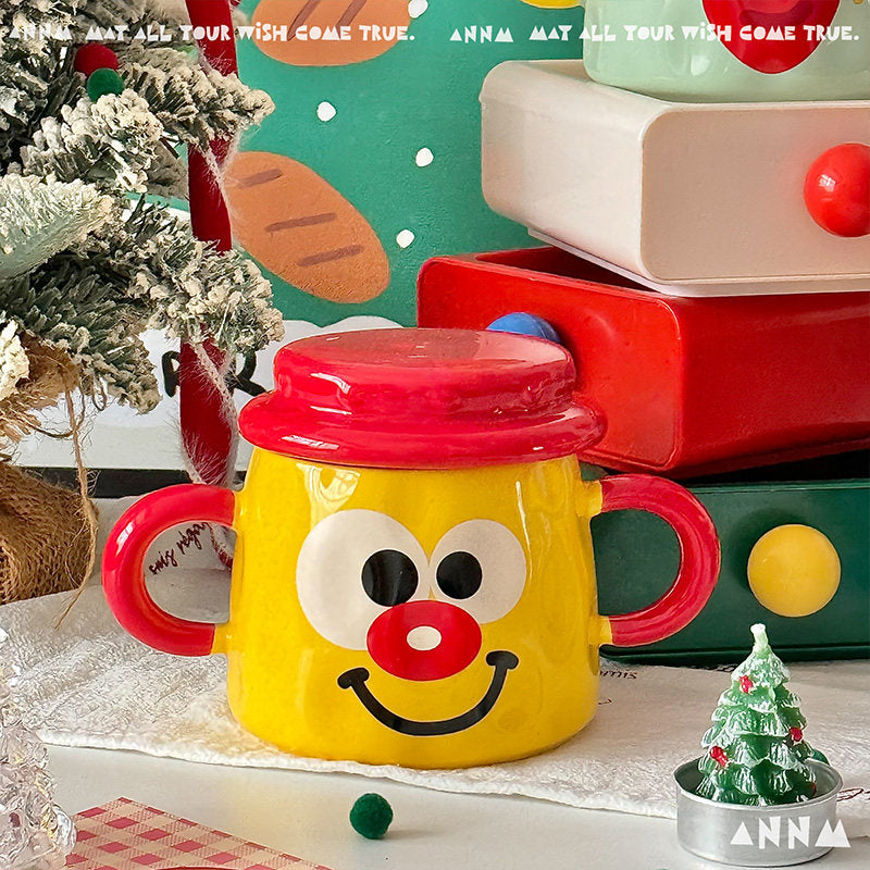 Ceramic Double-Handled Mug with Lid - Creative Kitchen Drinkware