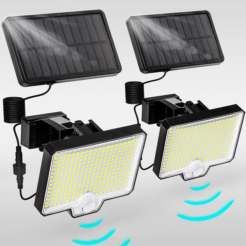 2-Pack Solar Motion Sensor Floodlights 2600 Lumens IP67 Waterproof Outdoor Lighting