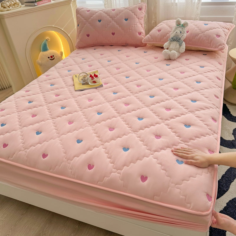 Washed Cotton Fitted Bed Sheet Set with Embroidery - Multiple Sizes & Patterns