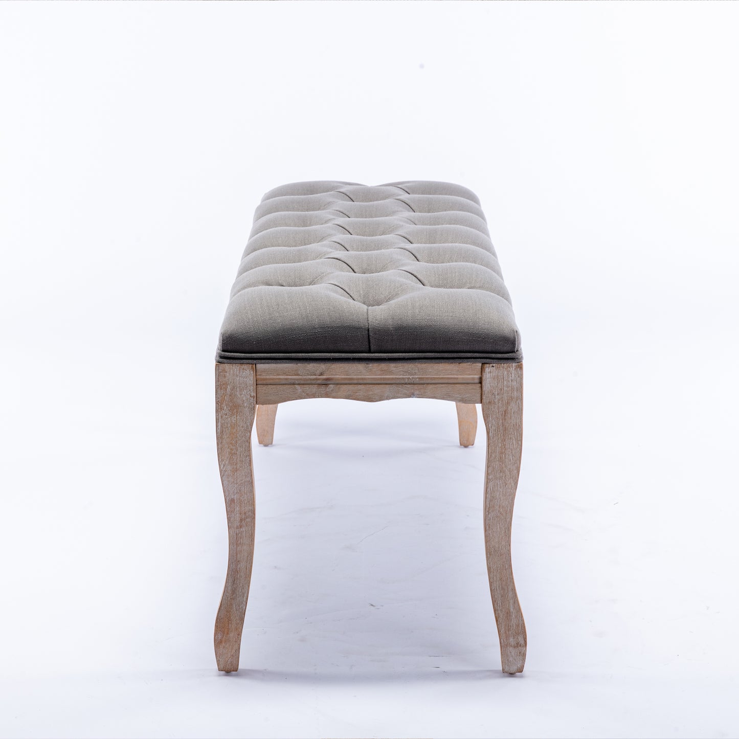 French Vintage Upholstered Bench - Grey Linen, 43.3"