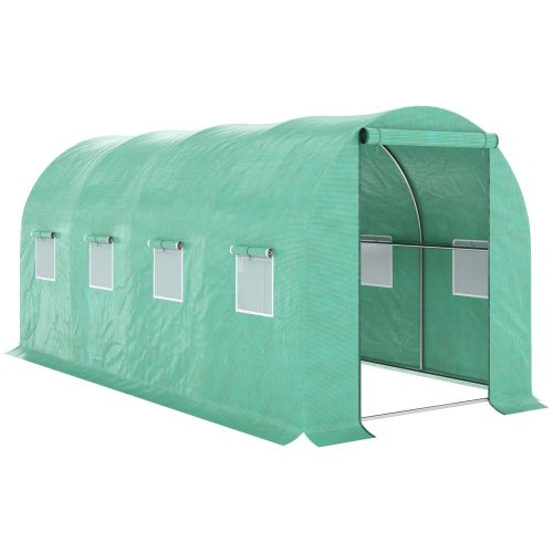 Walk-In Greenhouse with Steel Frame & Polyethylene Cover - 15x7x6.5 ft, Green