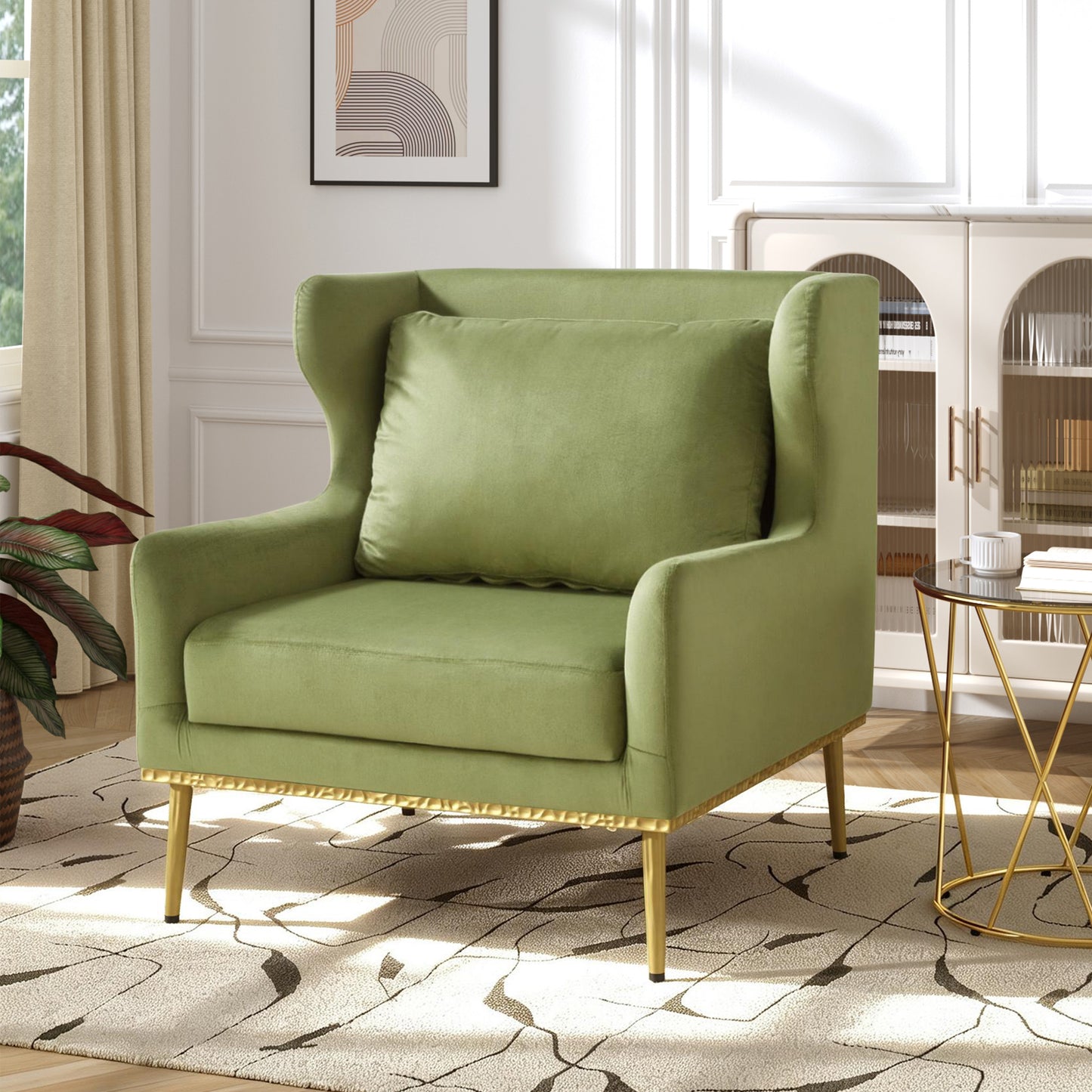 Modern Velvet Accent Chair - Green Armchair for Living Room