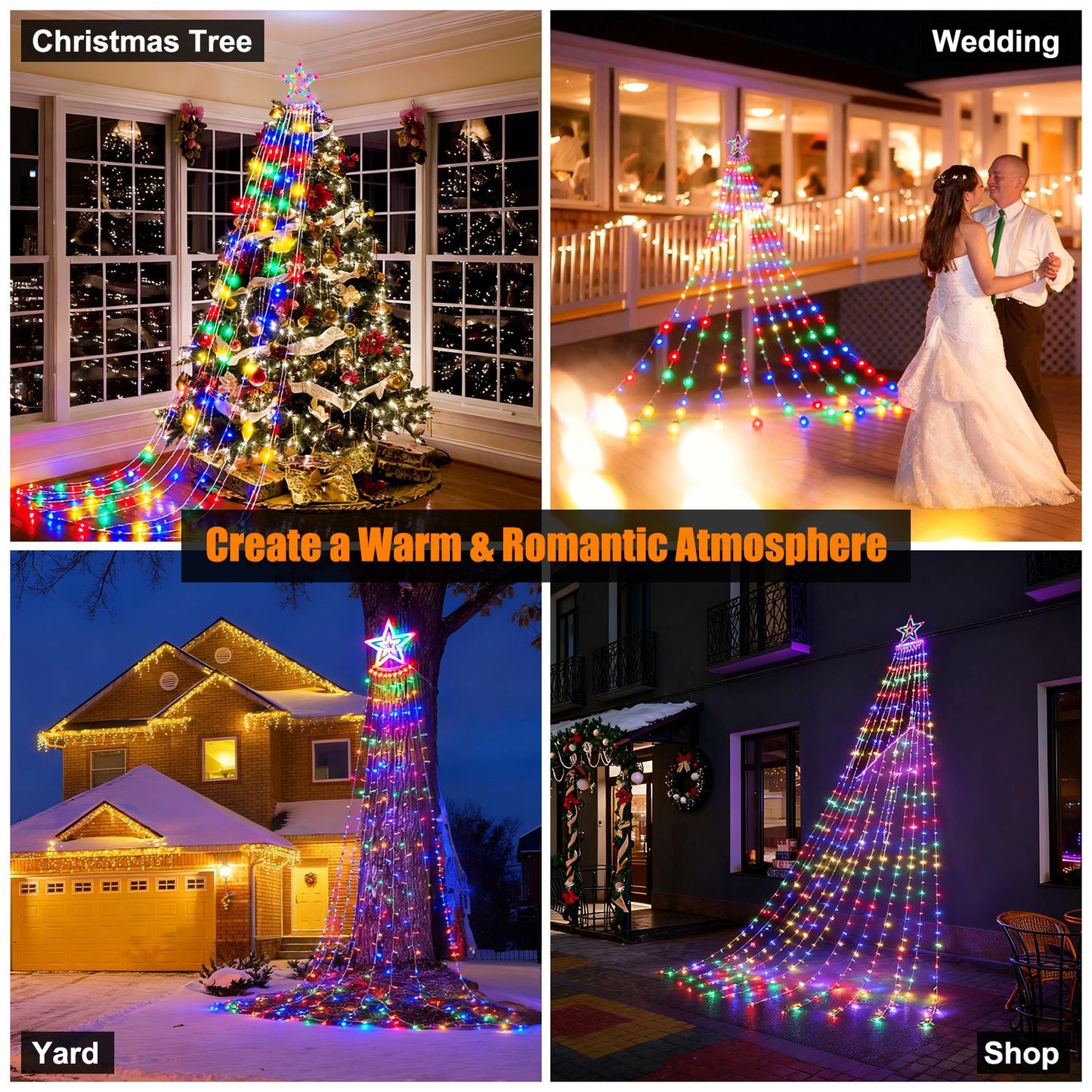 350 LED Christmas Star Waterfall String Lights - Multicolor, 11.48FT