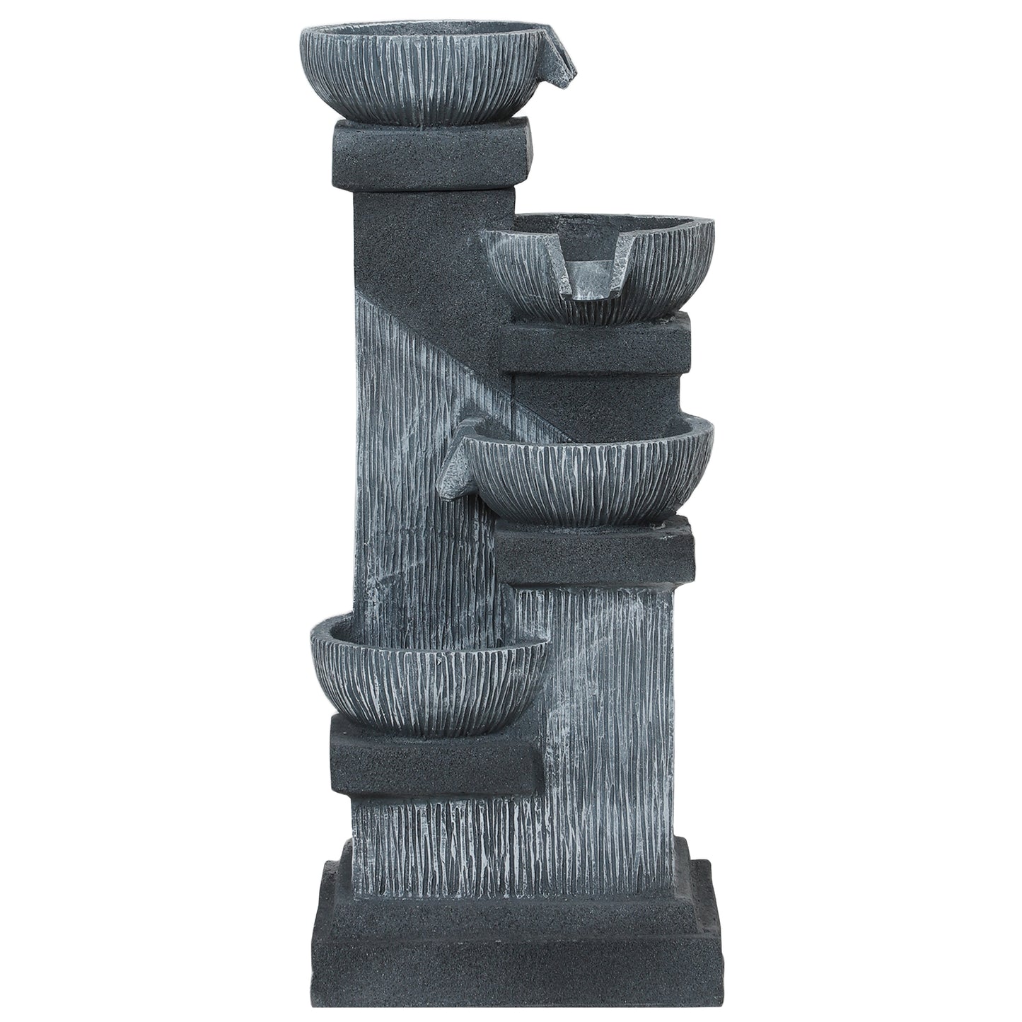 33.5-inch Outdoor Water Fountain with LED Lights 4-Tier Cascading Bowls
