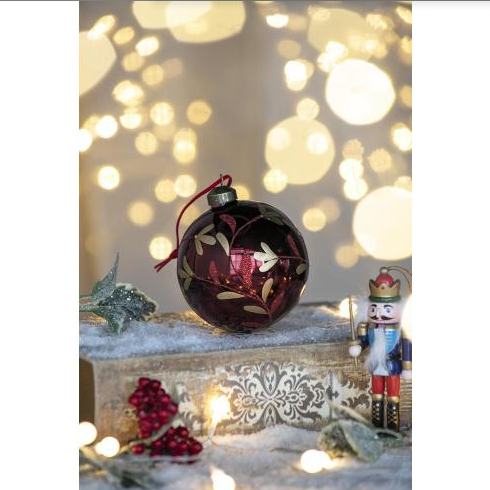 D3.9" Red Glass Christmas Ball Ornaments - Set of 6