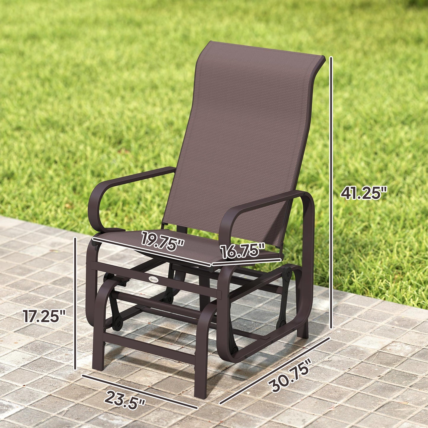 Outdoor Glider Chair Set of 2 - Lightweight Metal & Mesh, Brown