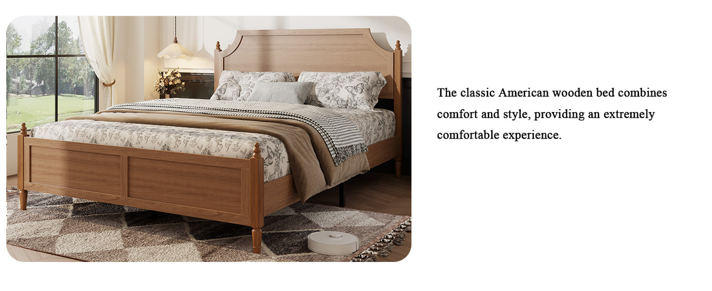 Full Farmhouse Platform Bed Frame with Headboard - Dark Brown