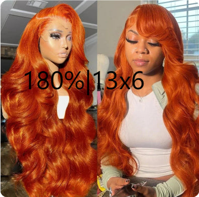 Long Curly Human Hair Wigs for Women - Fluffy Big Wave Style in Orange, 10-30 Inches