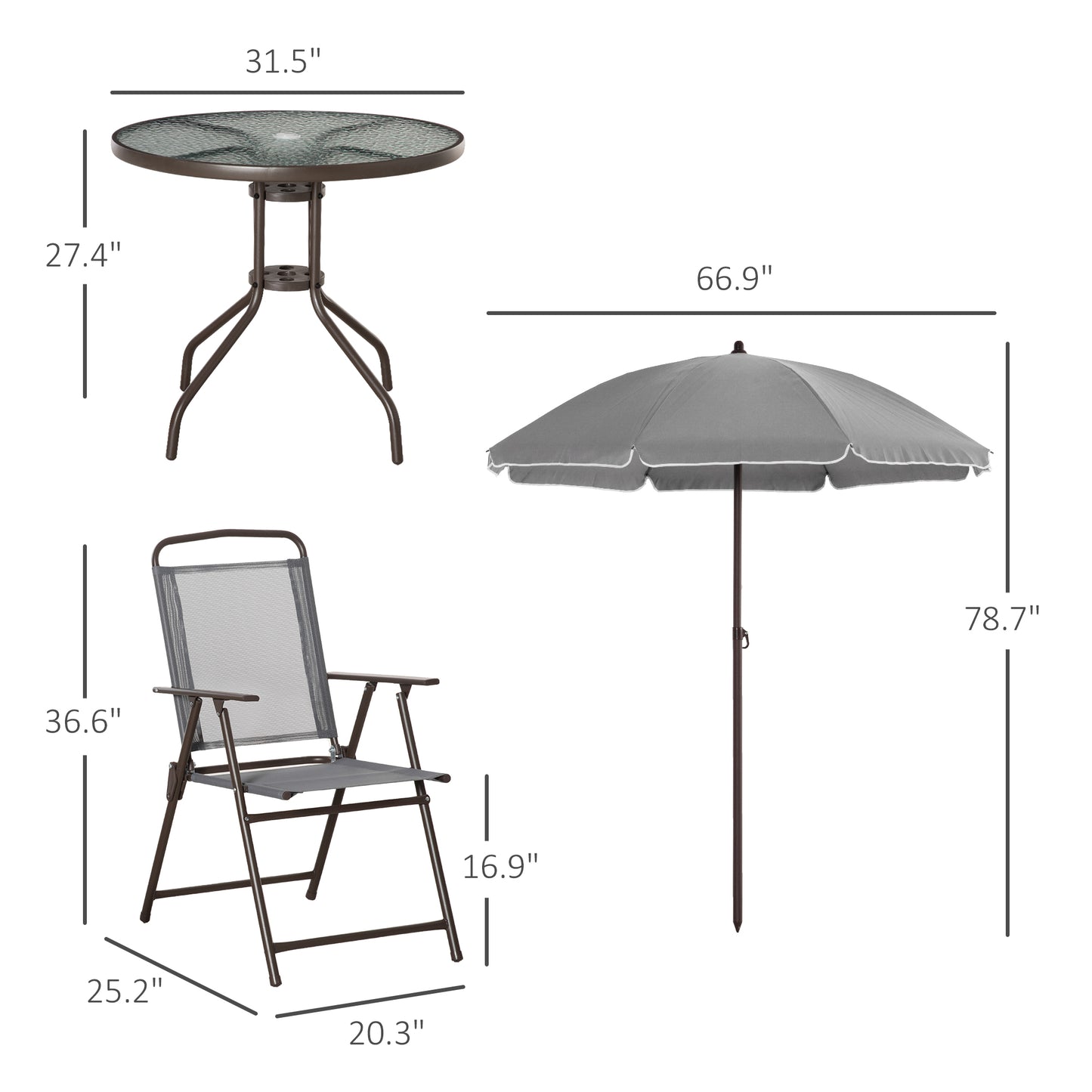 6-Piece Outdoor Dining Set for 4 with Umbrella - Gray