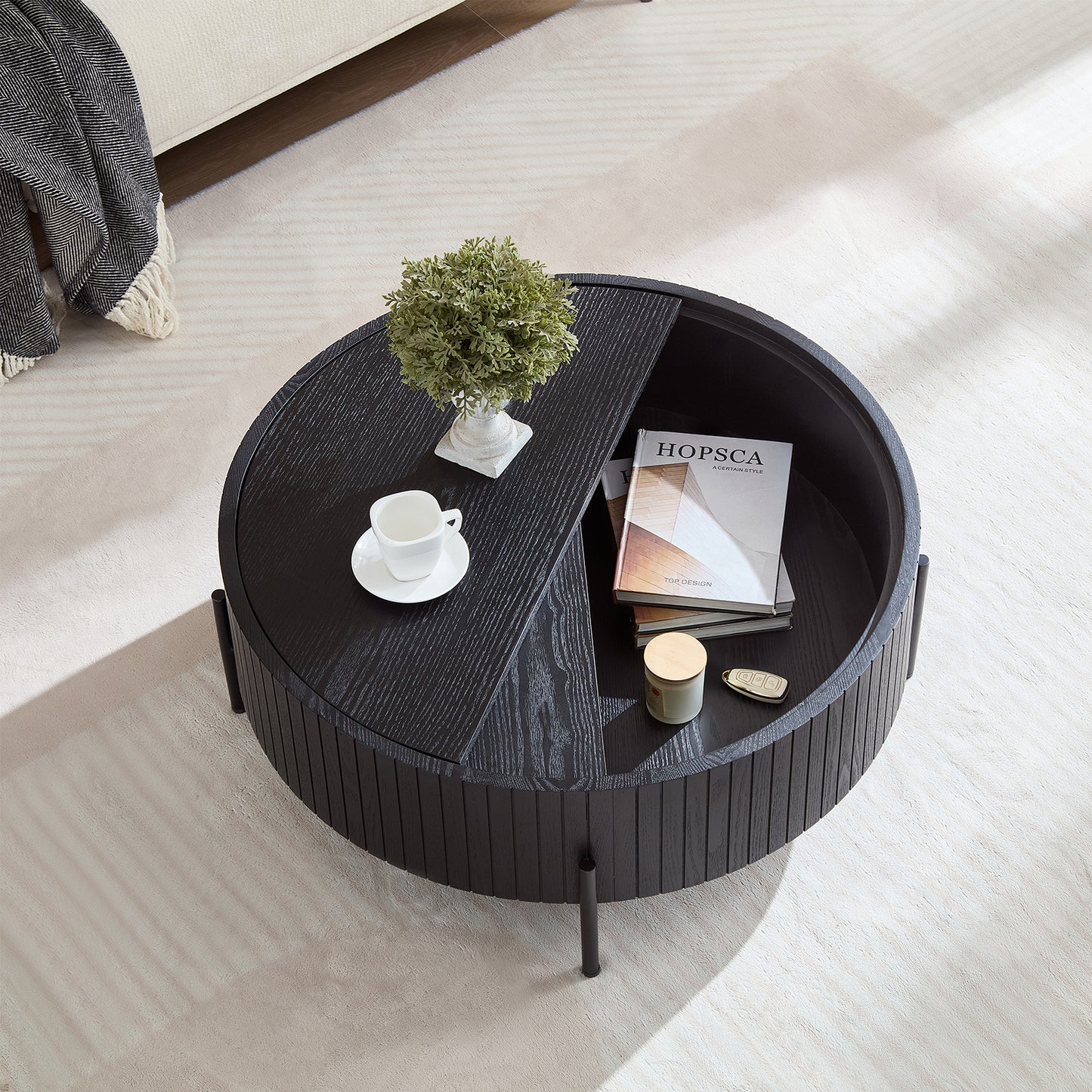 Round Coffee Table With Storage Modern Accent Tea For Bedroom Living