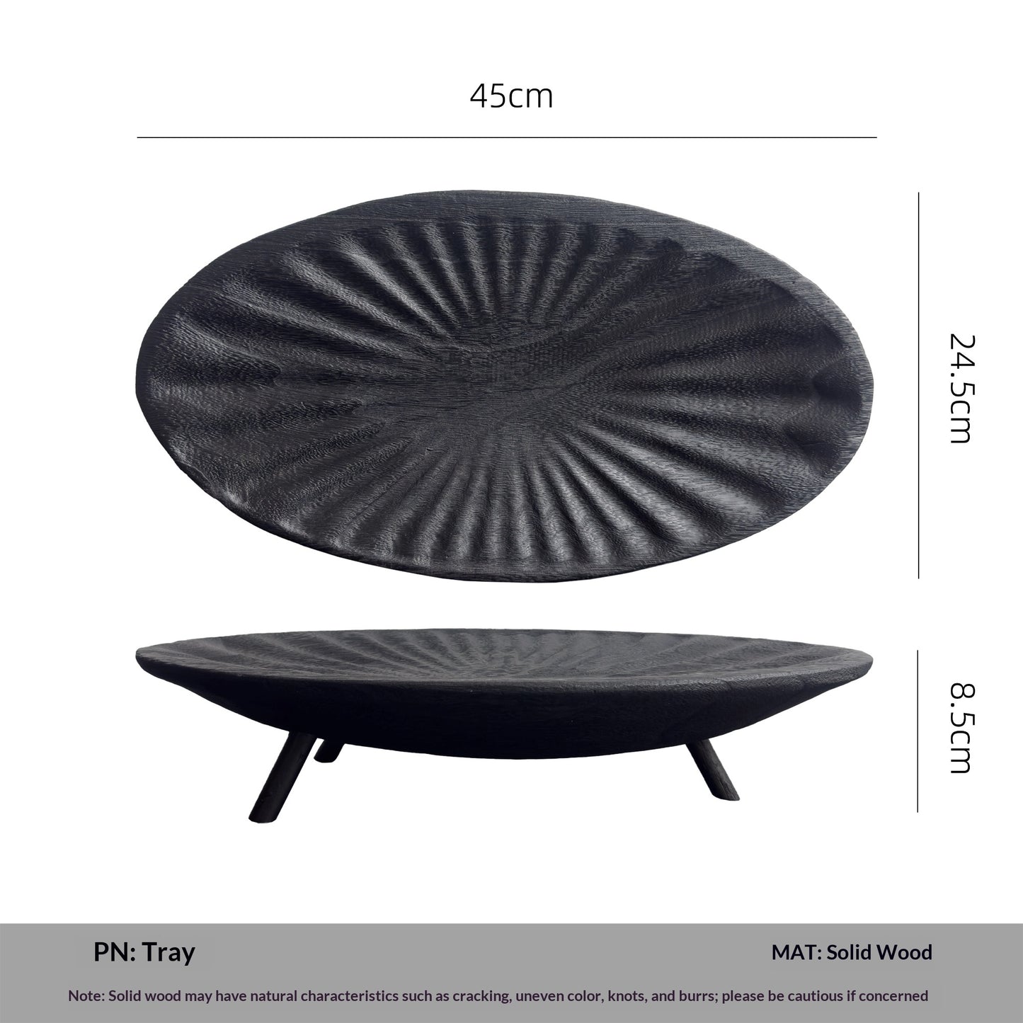 Living Room Coffee Table with Storage - Oval Solid Wood Fruit Bowl