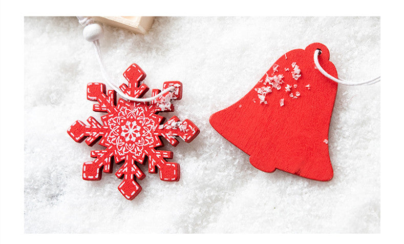 Wooden Bell Christmas Tree Decorations - Mini Checkered Pendant Set