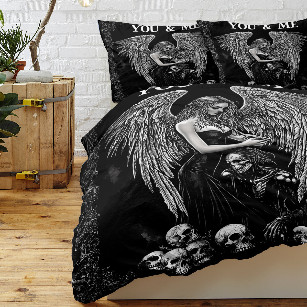 Dark Angel Skull Themed Bedding Set - 3 Piece Microfiber