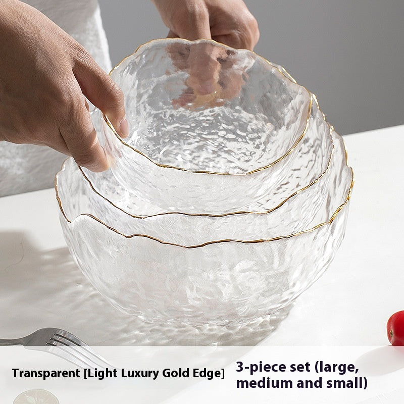 Golden Edge Transparent Glass Fruit Plate Set - 3 Piece Kitchen Dishware