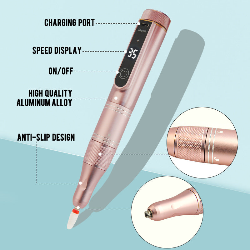 Electric Nail Sander Polisher - USB Rechargeable Dead Skin Remover, Pink