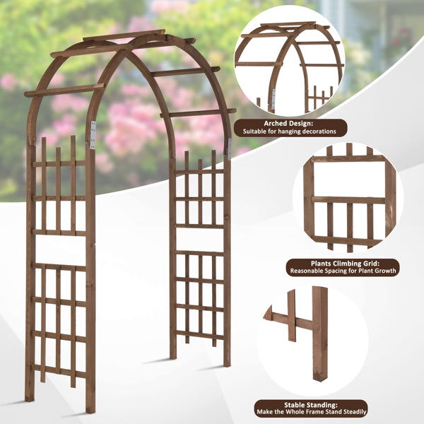 7FT Wooden Garden Arbor Wedding Arch Backdrop Stand for Ceremony and Party, Dark Brown