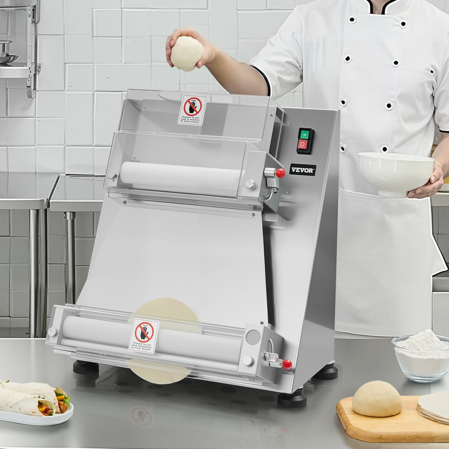 16 Inch Commercial Pizza Dough Sheeter Semi-Automatic Dough Press 390W - Silver